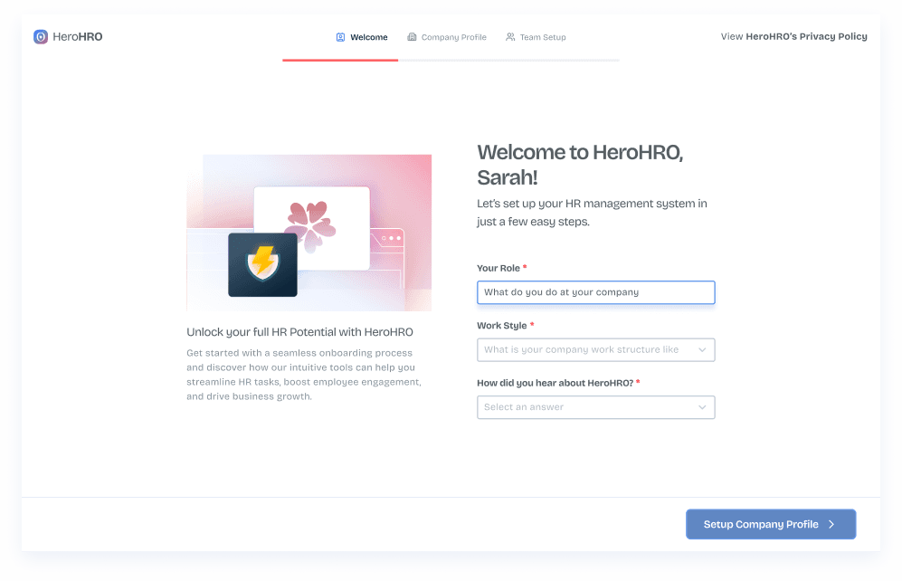 Hutch HR employee onboarding screen